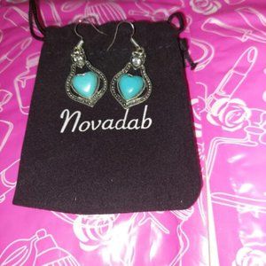 Novadab Antique Turquoise Drop Heart Dangle Women Earrings